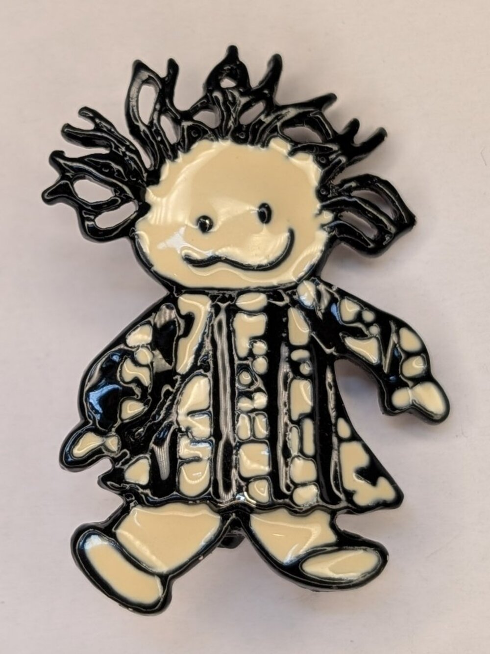 SFJ Children of the Inner Light Vintage Brooch Pin, Black and Cream Stripe Dress